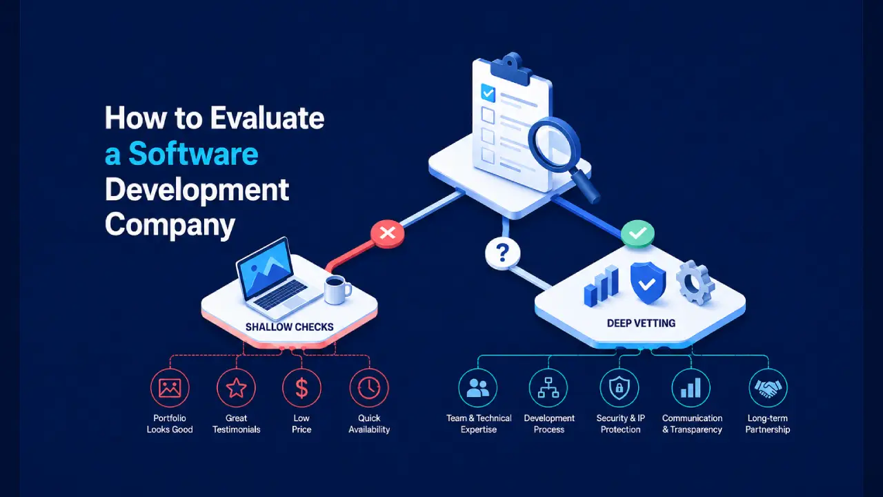 Software development company evaluation framework comparing shallow checks with deep operational vetting